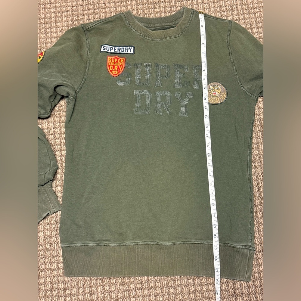 Superdry Men's Olive Crewneck Sweatshirt with Patches Sz L - Picture 5 of 9
